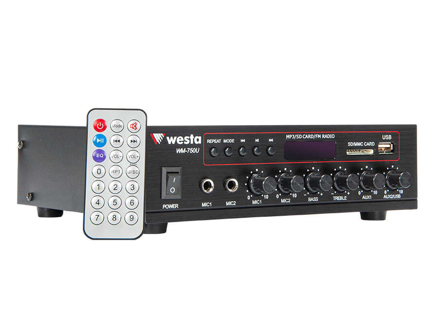 WESTA WM-750U 80W 100V Trafolu USB Bluetooth Mikser Amfi