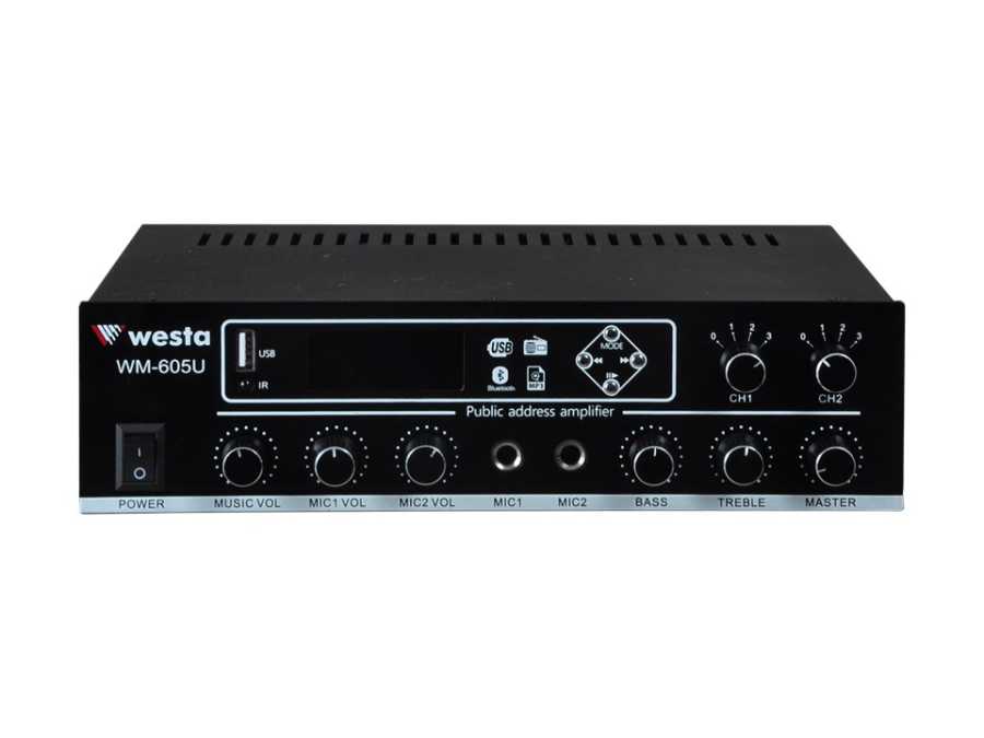 WESTA WM-605U 100W 2 Bölgeli 100V Trafolu USB Bluetooth Mikser Amfi