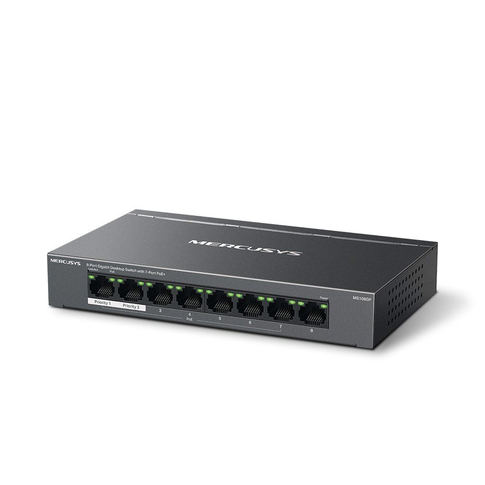 TP-Link Mercusys MS108GP 8 Port 10/100/1000 7 PORT 65W PoE Yönetilemez Switch