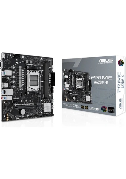 ASUS AMD A620M-K DDR5 6400 (OC) VGA HDMI M.2 PCIe 16X v4.0 AM5 USB 3.2 AURA RGB (7000-8000-9000) Serisi