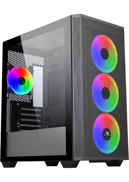 PowerBoost PB-P2252BB USB 3.0 Mesh Siyah 4x Ring ARGB Fanlı Mid Tower Gaming Kasa