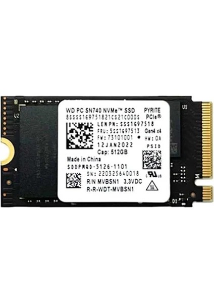 WD SN740 2242 512 GB PCIe 4.0 NVMe M.2 5.000 MB/sn 4.000 MB/sn SSD (Kutusuz)