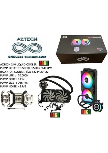 AZTECH LIQUID COOLING AZ240-1B (intel-Amd Destekli) ARGB LED 240MM SIVI SOĞUTMA SISTEMI