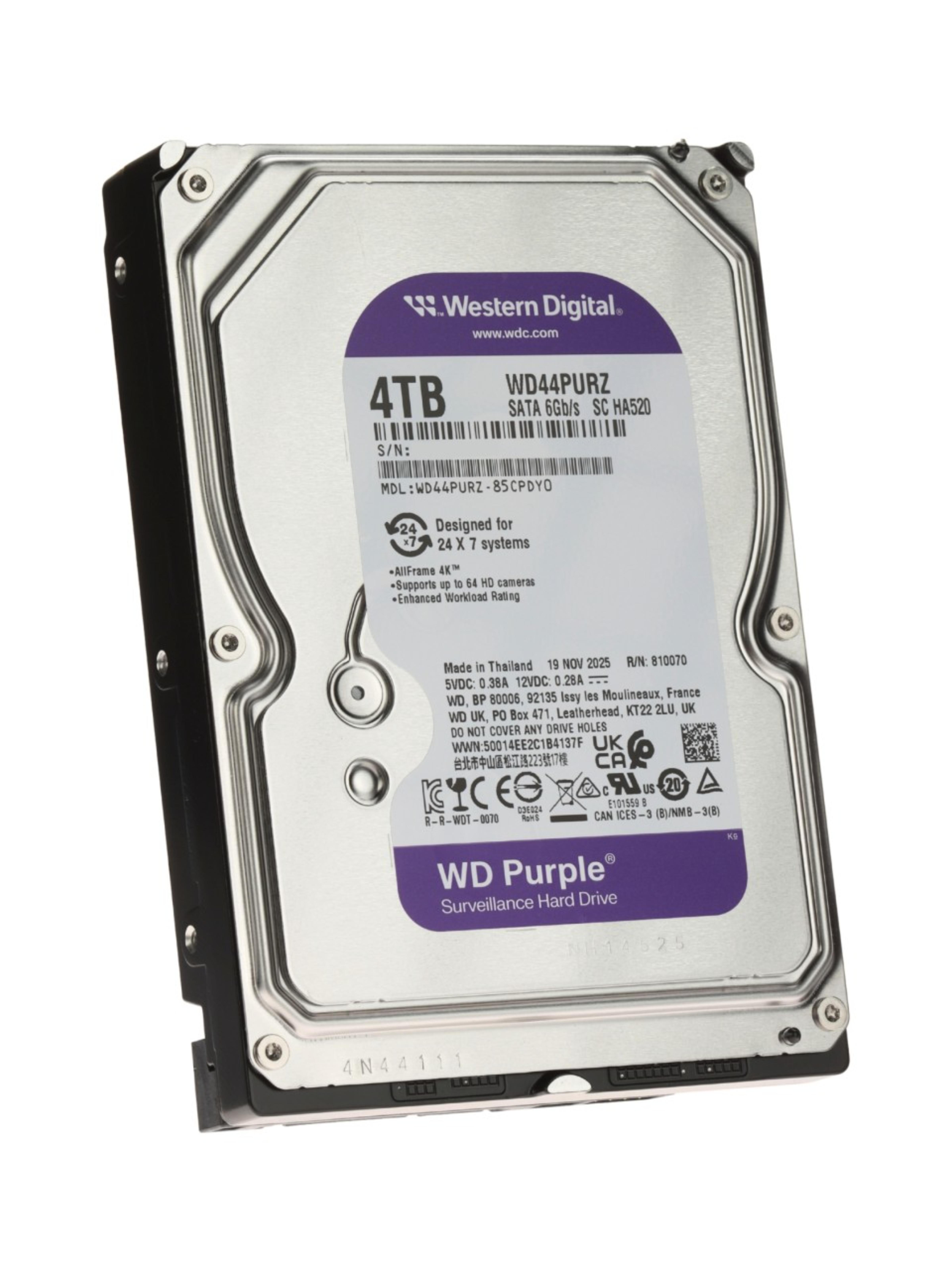 WD 3.5 PURPLE 4TB 5400RPM 256MB SATA3 Güvenlik HDD WD44PURZ (7/24) (3 YIL DİST. GARANTİLİ)